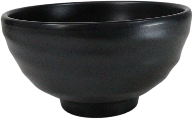 Ebros Gift Contemporary Ridged Matte Black Melamine Series Dinnerware Serveware Kitchenware Set Japanese Chinese Restaurant Supply (Pack Of 6 Small Round Soup Appetizer Rice Bowls 10oz)