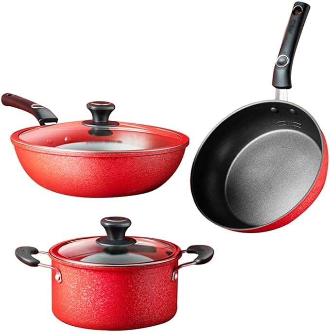 3 Piece Cookware Set Household Pot Wok Frying Soup Nonstick Kitchen Pot Set Combination Pot Pot Pot Soup Pot