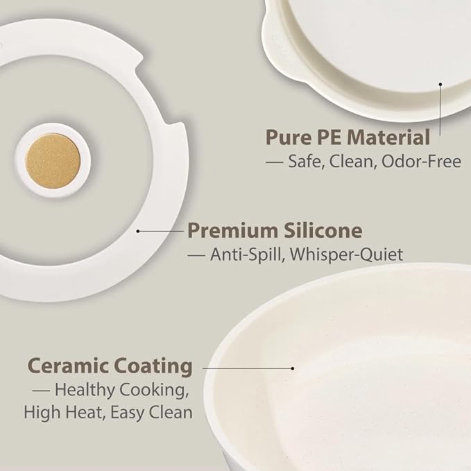 Non Stick Pots and Pans Set 6-Piece Granite White Home and Kitchen Cookware Induction Compatible with Saucepan &amp Skillet Oven &amp Dishwasher Safe