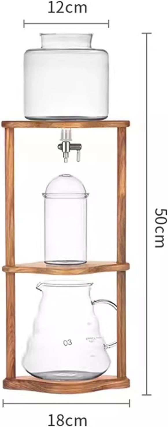 Cold Brew Drip Tower Iced Coffee Maker 600ml Glass Coffee Pot Adjustable Speed Dripper with Wood Stand Coffee Lover Gift Makes 6-8 Cups Coffee
