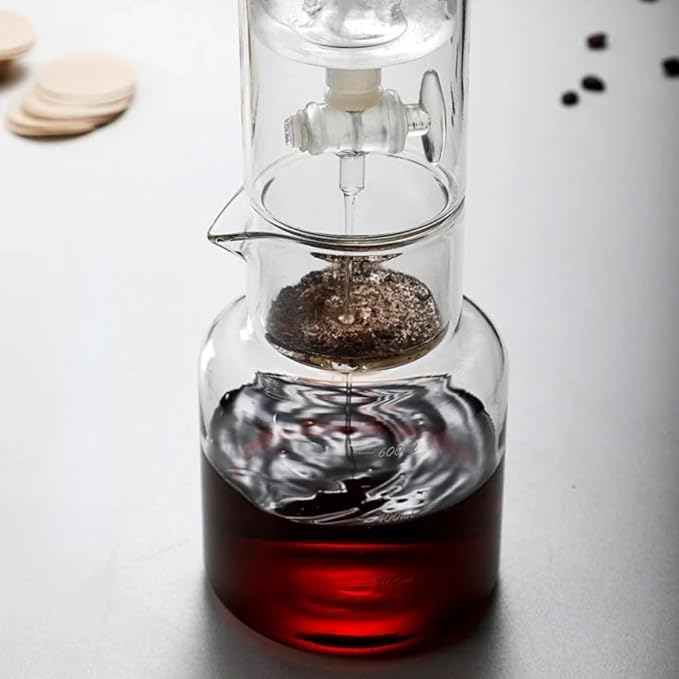 Ice Drip Coffee MakerCold Brew Coffee Makers Pot20oz Cold Brew Tower Slow Drip Cold Brew Machine Borosilicate Glass Drip Coffee Machine for Household Pour Over (Transparent)