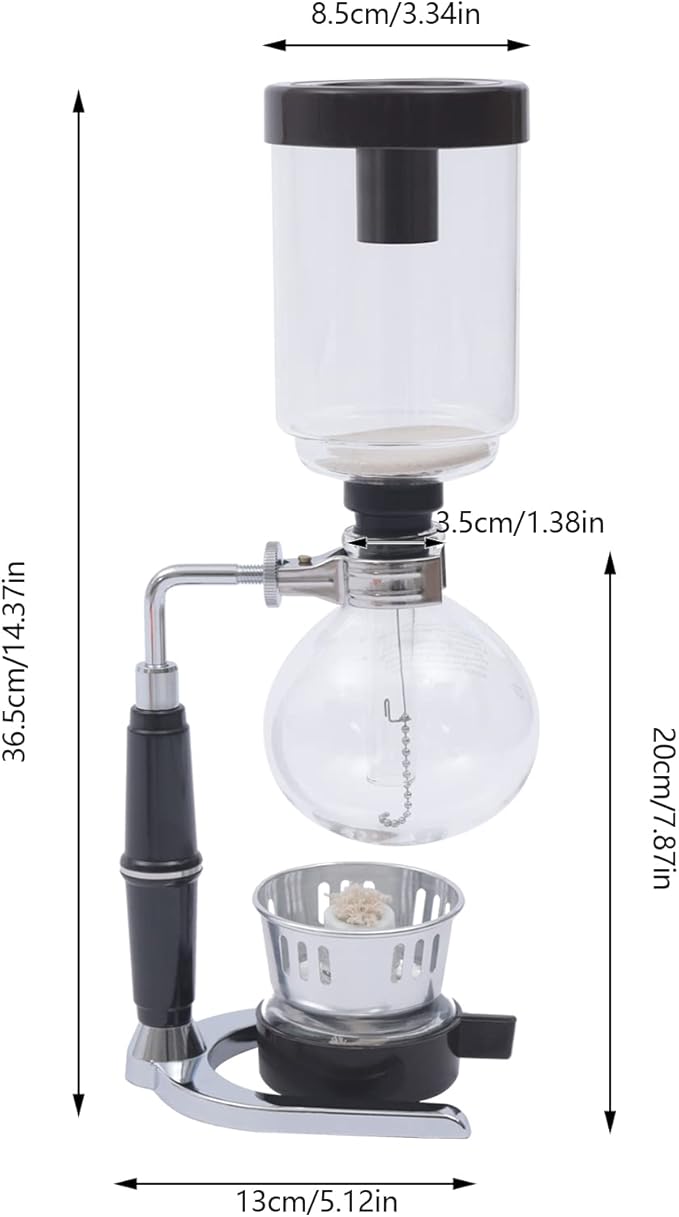 Vintage Siphon Coffee Maker 3-Cup (360ml) Glass Siphon Pot with Spoon &amp Stir Stick Rich Flavor Extraction with Alcohol Lamp Elegant Home/Office/Café Brewer