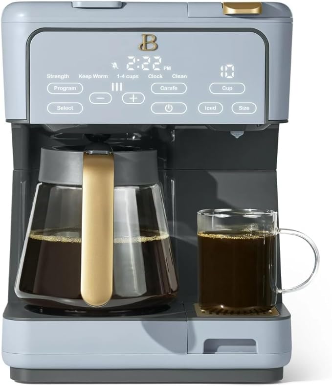 Beautiful Multi-Brew Commercial-Grade 12-Cup &amp Single-Serve Coffee Maker with Over Ice Option for Business and Personal Use by Drew Barrymore (Cornflower Blue)