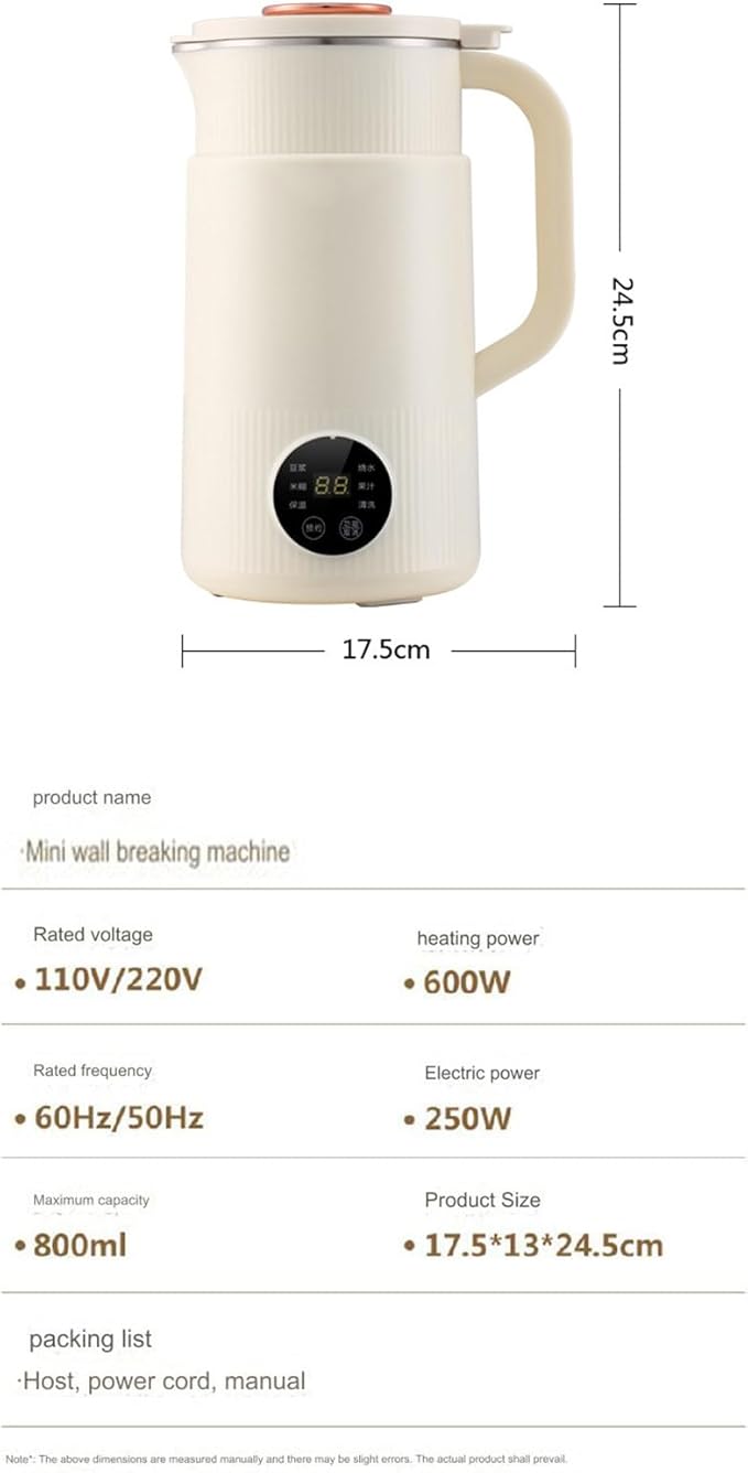 QHBDJX Mini Multi-Functional Wall Breaking Machine 110V/220V Household Soy Milk Machine Fully Automatic Food Supplement Machine