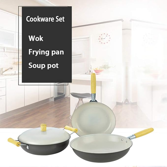3-Piece Cookware SetSaucepans Setswith Sturdy Handle Fine Iron Ceramic Non-Stick PanSuitable for Gas Induction CookerEasy to Clean Pot Set