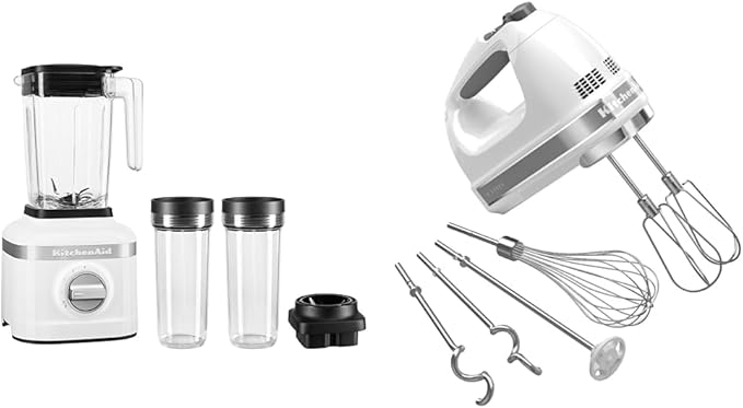 KitchenAid K150 48oz 3-Speed Ice Crushing Blender with Personal Jars &amp 9-Speed Digital Hand Mixer with Accessories - White