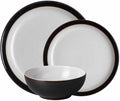 Denby Elements Black Dinnerware Set - 4/12 Piece Ceramic Tableware - Dishwasher &amp Microwave Safe - 4 Dinner Plates 4 Medium Plates 4 Cereal Bowls