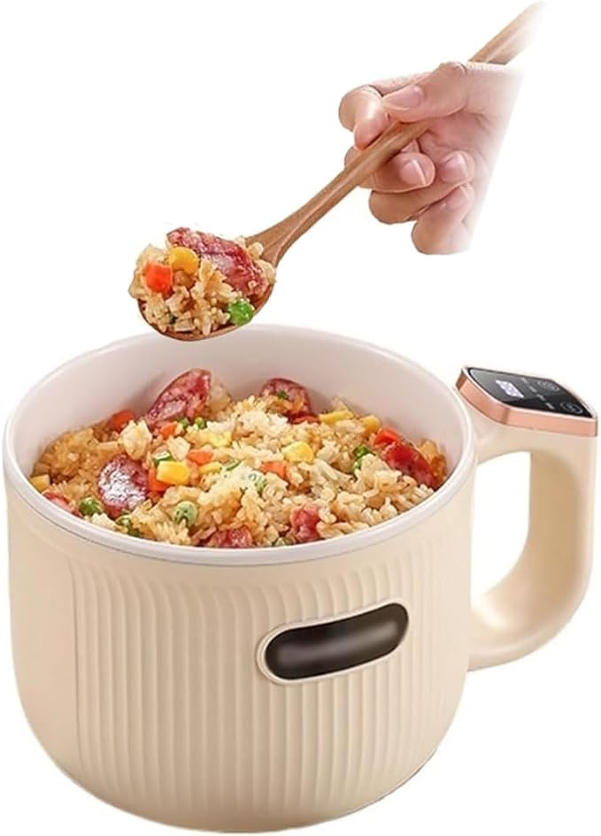Portable Mini Electric Rice Cooker Household Small Lunch Maker Non-Stick Ceramic Coating 1-2 People Digital Control Panel Easy To Clean Multifunction Insulated Portable Efficient Heating(White)