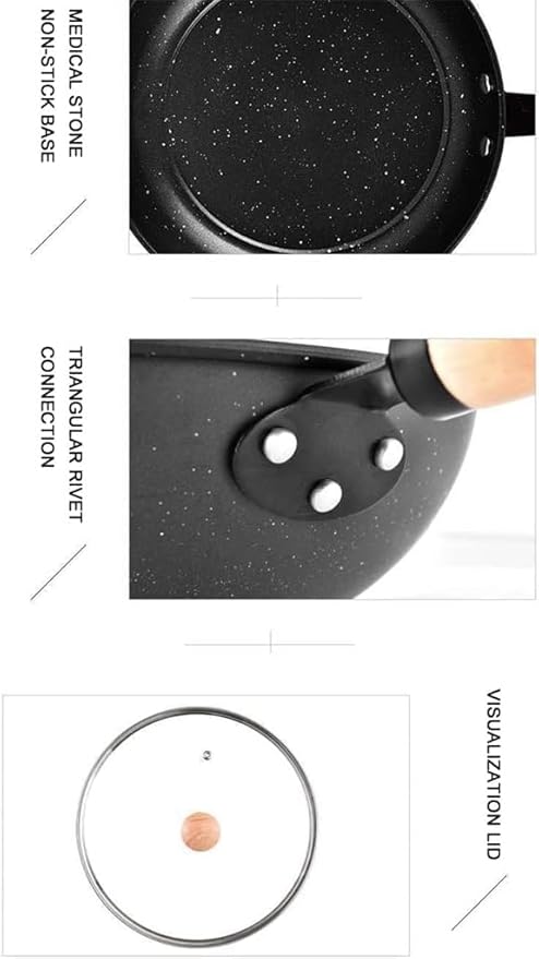 Pots and Pans Set 3 Pcs Cooking Pot Frying Pan Soup Pot Pan Set Non-Stick Soup Pot Household Induction Cooker Gas Stove Kitchen Cooking Set Black
