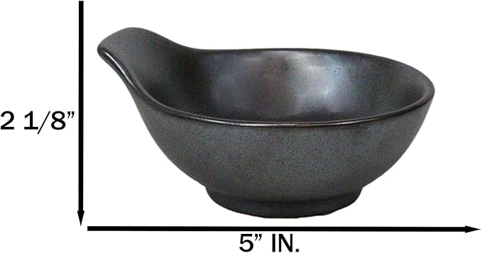 Ebros Gift Iron Black Clay Underglaze Technique Tetsu Kesho Porcelain Dinnerware Kitchen Set Asian Japanese Restaurant Supply (Set of 5 Soup Appetizer Dessert Sauce Shallow Bowls With Handle)