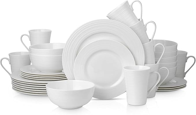 Stone lain Bone China Round Swirl Design 32 Piece Dinnerware Set White