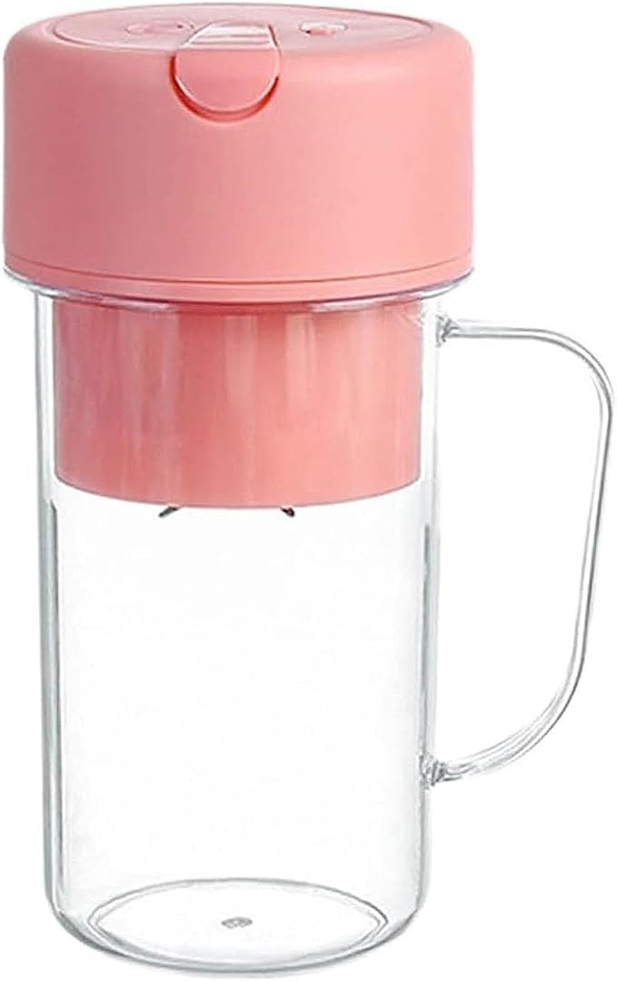 Portable Blender 420ML USB Rechargeable Juicer Cup with Handle Mini Fruit Mixer for Travel Office Outdoor (Pink)