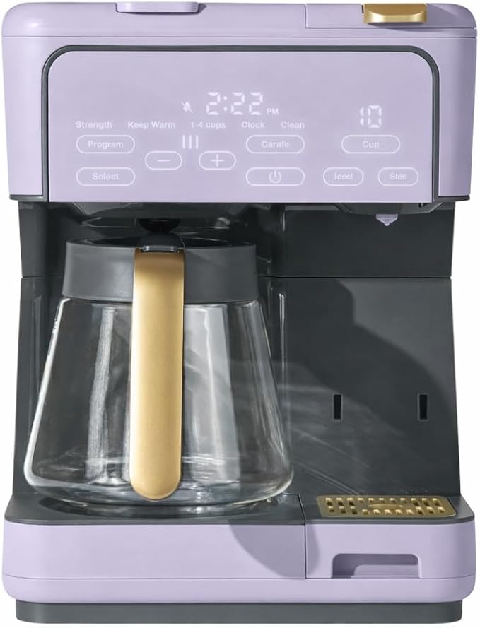 Multi Brew Coffee Maker with Single Serve and Carafe Brewing Options for Countertop Home Use (Lavender)