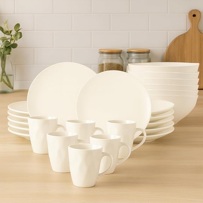TOVE Dinnerware Set for 4 - Cream Ceramic 16 Pieces
