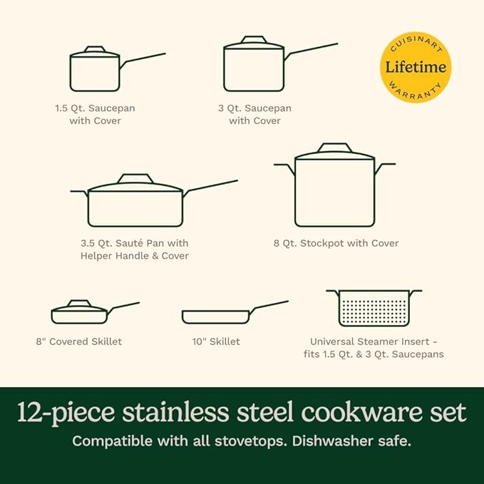 Cuisinart 12-Piece PureClad™ Triple-Ply Stainless Steel Cookware Set PCT-12