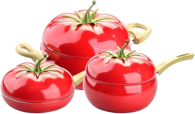 Pots and Pans Set 3pcs Cookware Set Creative Kitchen Smoke- Free And Non- Stick Pot Set Soup Pot Milk Pot Frying Pan Aluminum Alloy Kitchen Cooking Set(B-tomato shape)