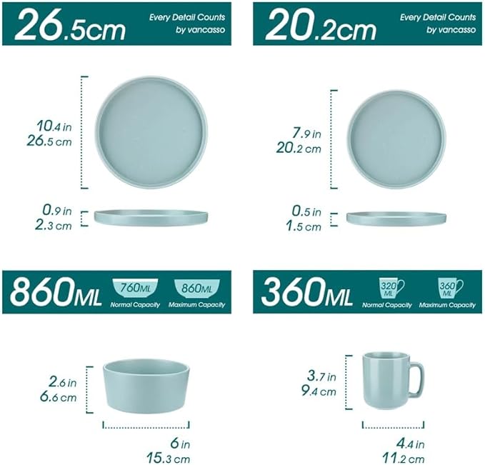 16 PCS Stoneware Tableware Set with Dinner Dessert Plate Bowl MUG for 4 Dinnerware