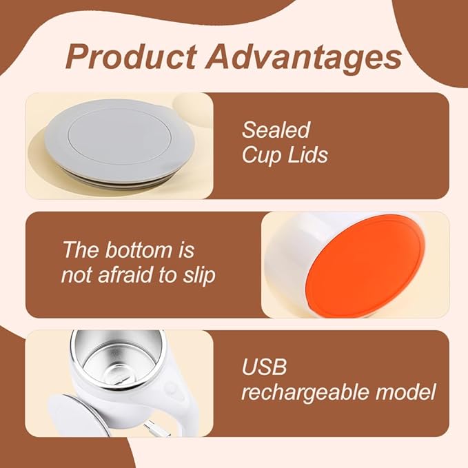 Automatic Magnetic Stirring Coffee Mug 2026 New Rechargeable Magnetic Sel Mugs with Lid Stainless Steel Automatic Self Mixing Mug for Milk Tea Cocoa (White)