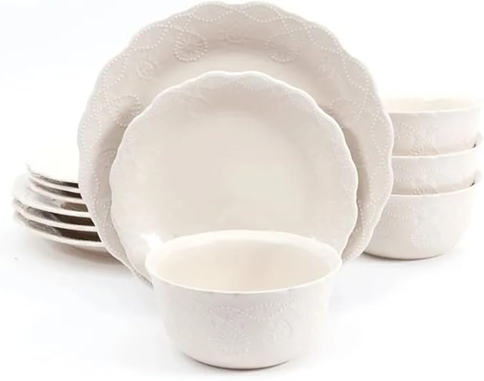 Dinnerware Set Classic Embossed-floral Pattern Dinner Plates Soup/cereal Bowls Family Hotel Tableware