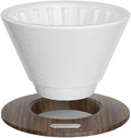 Pour Over Coffee Maker Ceramic Filter Dripper With Walnut Collar Reusable Cone Drip Holder For Travel(White)