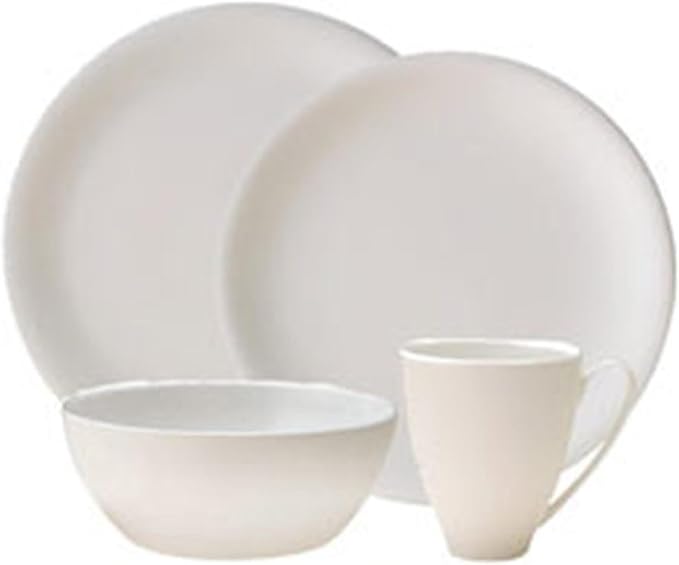 Denby China By Denby 4 Piece Dinner Set - White Porcelain Tableware - Dinner Plate Lunch Plate Cereal Bowl &amp Mug - Dishwasher Safe Durable Dining Set For Everyday Use - Microwave Oven Safe