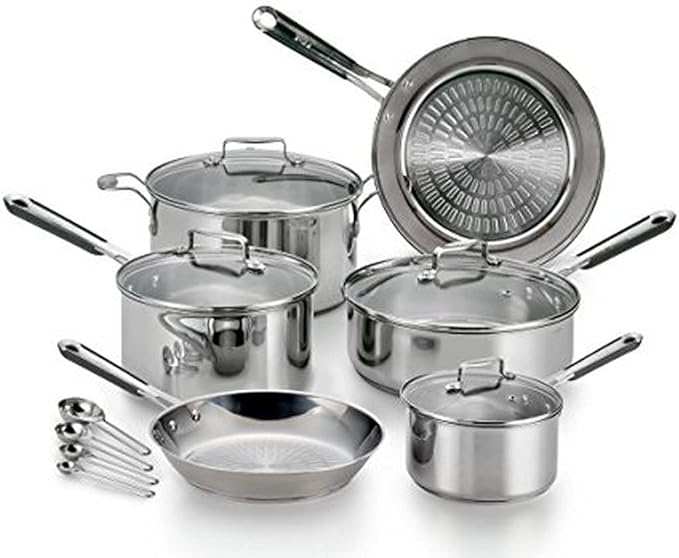 T-fal Performa Stainless Steel Cookware Set 14 Piece Induction Oven Safe 400F Pots and Pans Dishwasher Safe Silver