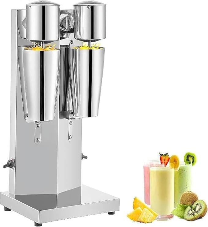Stainless Steel Double Heads Electric Silent Milk Shake MachineCommercial Milk Shaking Machine with 800ml Cup 18000RMP High Speed for Drink Mixer Shaking Maker Bubble