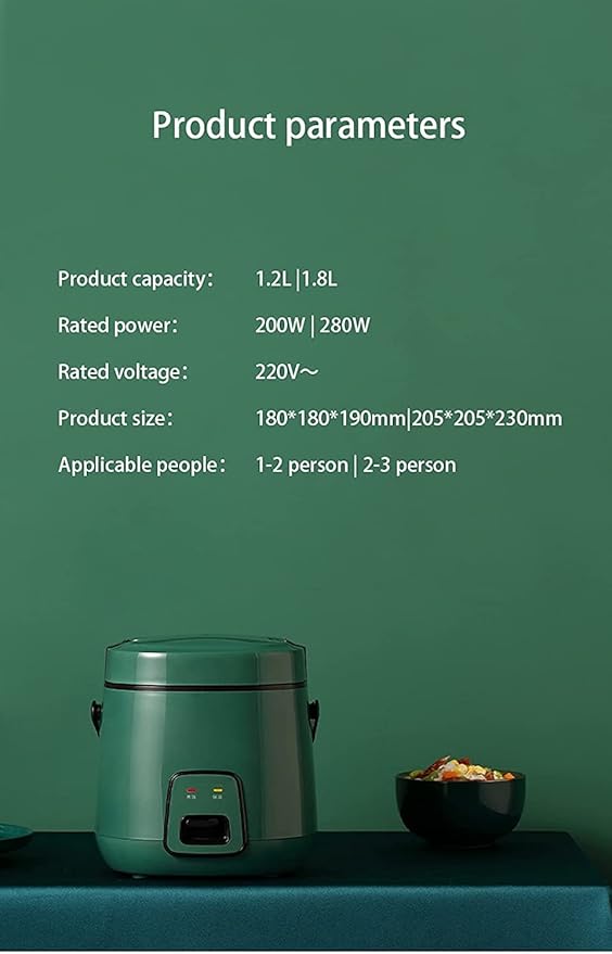 Mini Electric Rice Cooker With Portable Handle Retro Green Rice Cooker Fully Automatic with Removable Non Stick Rice Pot (1.2L)