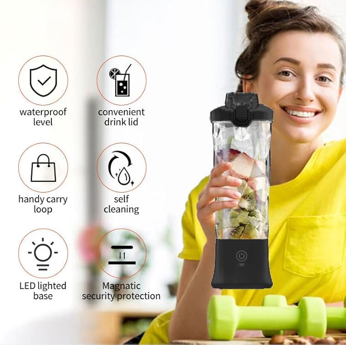 Personal Blender with 20oz Traveling Cup Portable Blender for Shakes and Smoothies Cordless Personal Blenders Self Cleaning USB-C Rechargeable Licuadora Portatil for Home Gym Office