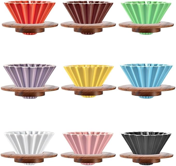 Ceramic Coffee Dripper Pour Over Coffee Maker Handmade Origami Coffee Filter Cup Flower Shape Funnel Drip Cafe Cake Cup Home(Green3-4CUP)