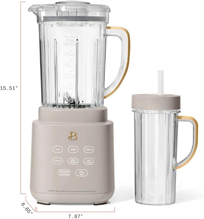PowerExact Blender System with PrecisionSense Technology 700W Motor 50oz Tritan Jar 20oz Personal Cup Stainless Steel Blades (Porcini Taupe)