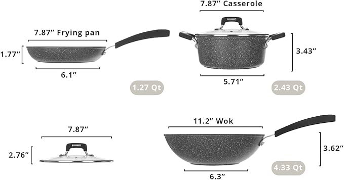 New Petra Dark 5-Pcs Cookware set Nonstick Induction ready Aluminum cookware set with glass lids Frying Pans &amp Casseroles PFOA free