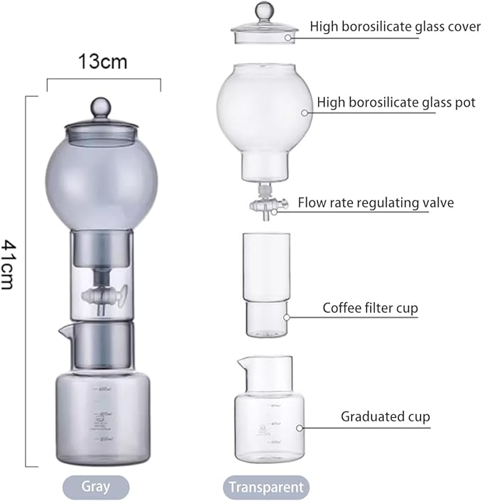 Cold Brew Drip TowerIce Drip Coffee MakerCold Brew Drip Tower Coffee Maker600 ml/20 oz Cold Brew Tower Slow Drip Cold Brew Machine (Transparent)