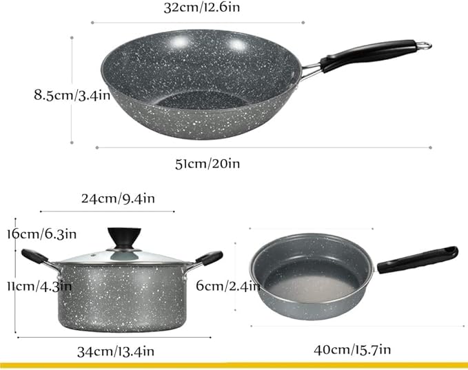 Kitchen Cooking Sets 3pcs Non Stick Cookware Sets Wok Soup Pot with Lid Frying Pan for All Stoves Cooking Pot Cookware Sets