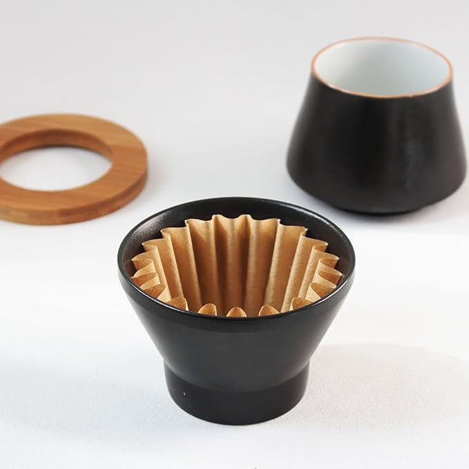 Pour Over Coffee Maker Set Vintage Ceramic Pour Over Coffee Dripper Set for Home Café Restaurant Camping 8 OZ/250ML (Black B)