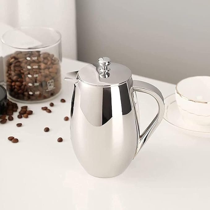 French Press Coffee Maker Double Walled Stainless Steel French Press/Tea Maker with Extra Filter Screens Dishwasher Safe