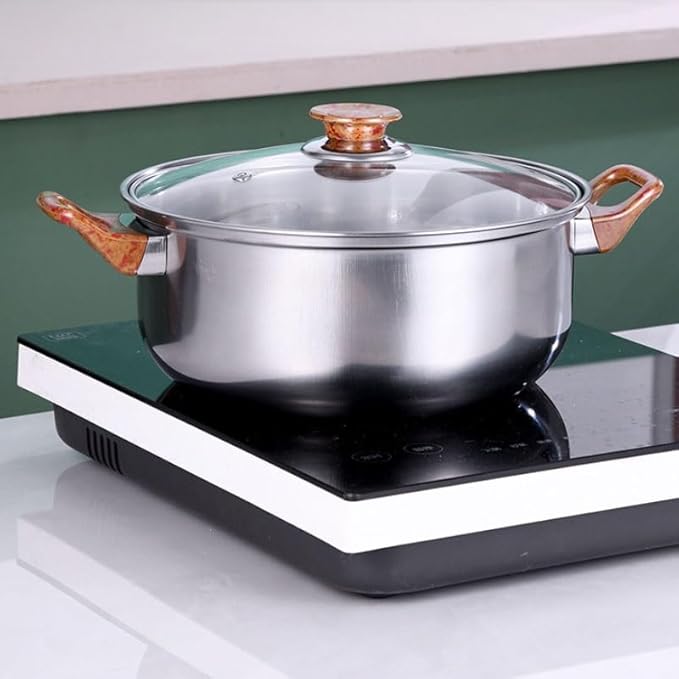 Easy to clean Practical Gift Set of 12-piece Wood-grain Milk Pot Soup Kettle Frying Pan Stainless Steel Cookware Kitchen