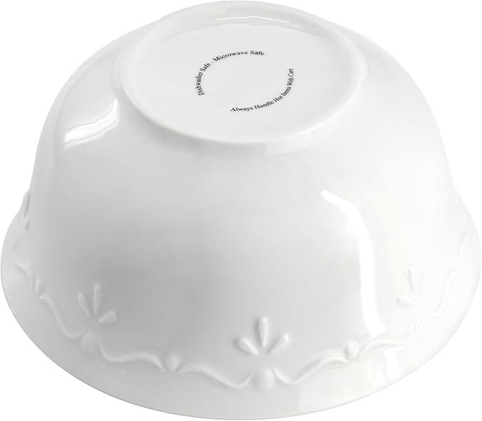 Henryi 16 Piece Porcelain Dinnerware Set – White Dinner Plates Bowls and Mugs with Embossed Rim – Microwave &amp Dishwasher Safe