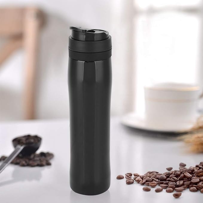 Stainless Steel Portable Coffee Maker Pot Bottle Coffee Dispenser with Portable Pressure Filter Outdoor Office for Coffee Tea(black)