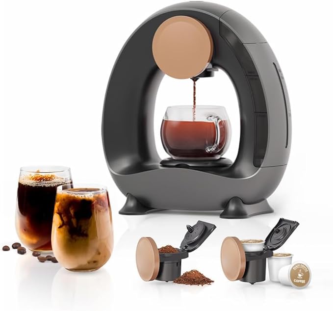 BENFUCHEN Pod and Grounds Single-Serve Coffee Maker 2 in 1 One Cup Coffee Machine Compatible with K-Cup Pod &amp Coffee Grounds/Tea Compact Design 4-8oz Grey