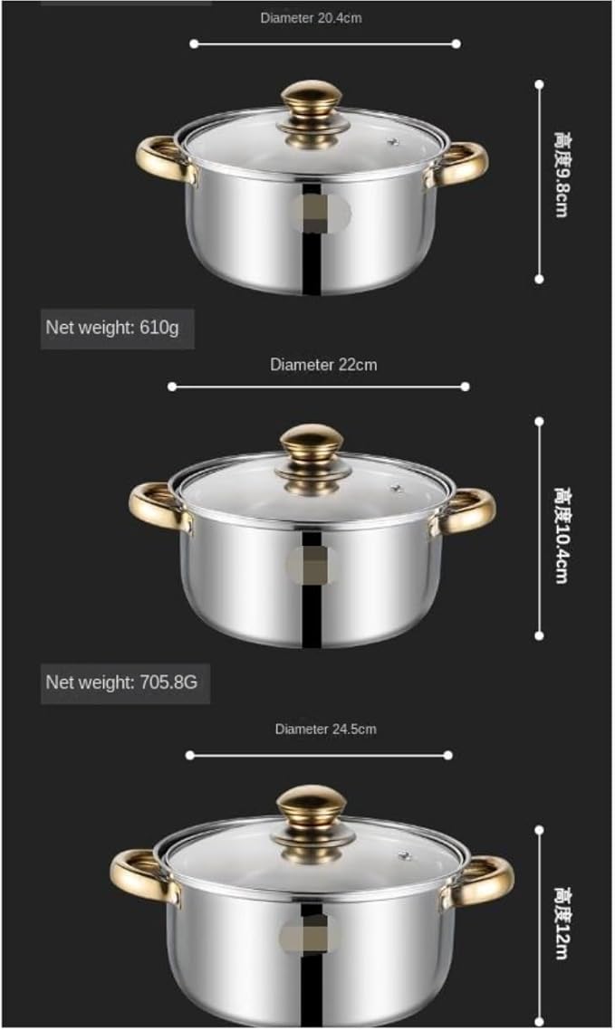 RUVOO Cookware Set Pots and Pans 6 Piece Cookware Set Frying Pan Milk Pan Soup Pot Saucepan Kettle Stainless Steel Kitchen Cooking Pot Set Kitchen Cooking Set