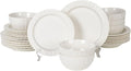 24-Piece White Ceramic Dinnerware Set - Rhine Series Service for 6 Includes Bowls Flat &amp Deep Plates Microwave &amp Dishwasher Safe