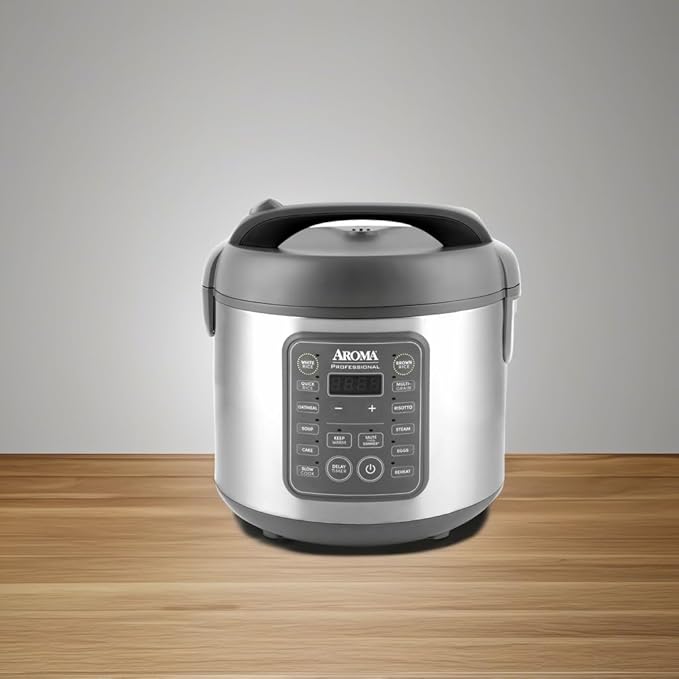 AROMA Professional Digital Rice Cooker 10-Cup (Uncooked) / 20-Cup (Cooked) Multicooker Slow Cooker Steamer Oatmeal Cooker Egg Cooker STS 5 Qt Gray ARC-5200SG