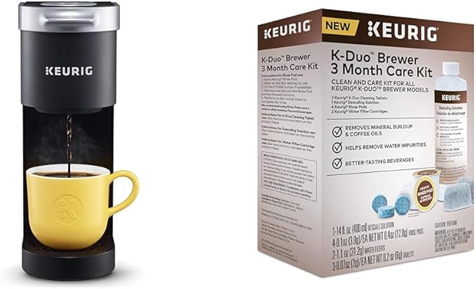 Keurig K-Mini Single Serve Coffee Maker Black &amp K-Duo 3 Month Care Brewer Maintenance Kit