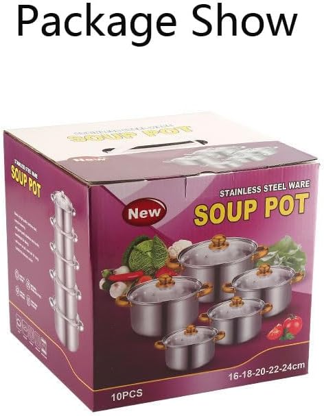 10PCS Stainless Steel Cookware Sets Nonstick Cookware Pot Dishwasher Safe Pots with Glass Lids for Soup Pasta Stew Rice Healthy Everyday Use for Gas Electric Halogen Ceramic Induction Hobs 07