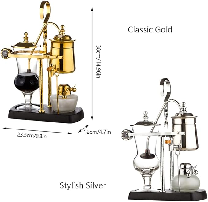 Balance Siphon Coffee MakerBelgium Coffee MakerLuxury Royal Belgium Balance Syphon Coffee Machine for Home Office Coffee Lover Cold Brew Maker (silver)
