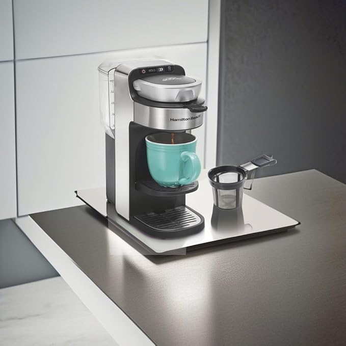 Hamilton Beach The Scoop Single Serve Coffee Maker &amp Fast Grounds Brewer for 8-14oz. Cups Brews in Minutes 40oz. Removable Reservoir Stainless Steel (49987)Silver