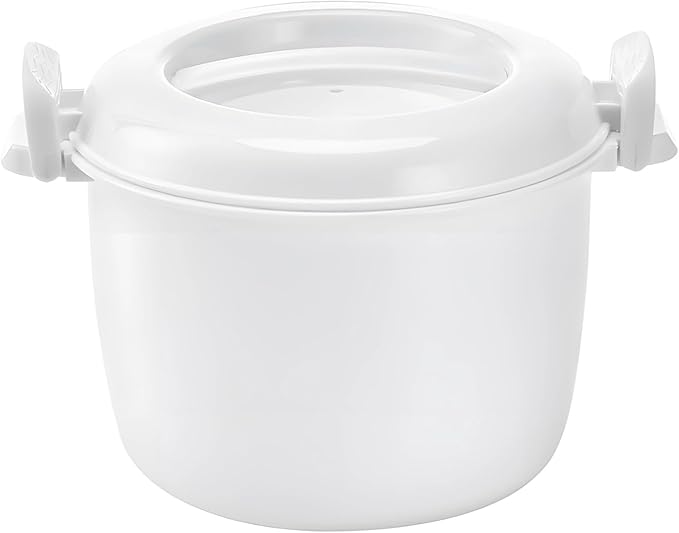 Microwave Rice Cooker Large White Plastic Portable With Lid Ideal For Travel Multi-Functional Lunch Storage