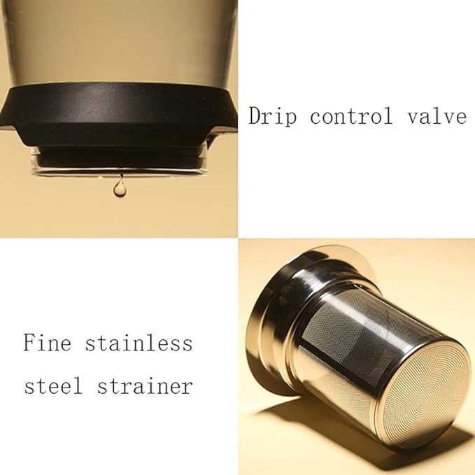 Habiba Iced Drip Coffee Maker Glass Cold Brew Coffee Maker Coffee Maker with Stainless Steel Strainer Home Office Siphon Coffee Maker with Clear Scale Mark Reusable