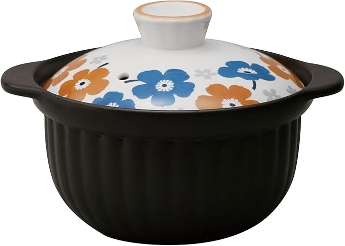Thermatec 7223-0690 Rice Earthenware Pot 2 Cups Direct Fire Microwave Compatible Approx. 7.9 inches (20 cm) Floral Pattern Anemona